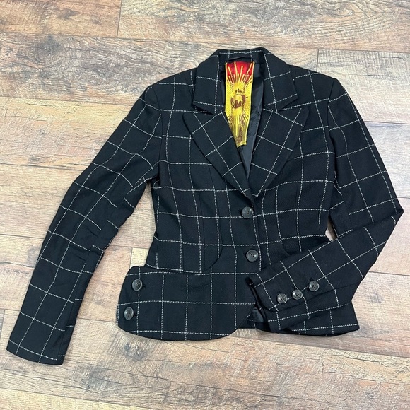 L.A.M.B Gwen Stefani pinstripe plaid wool suit blazer jacket size 2 - Picture 1 of 15
